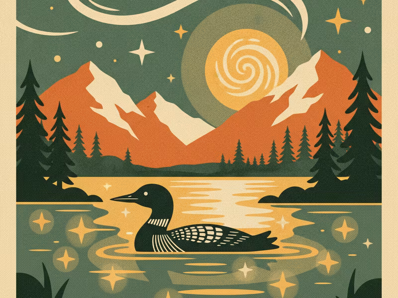Lucky Loon game — loon on a moonlit lake with golden tokens