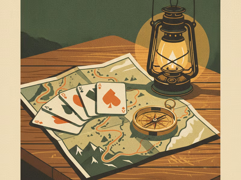 Trail Hi-Lo game — vintage cards on a trail map