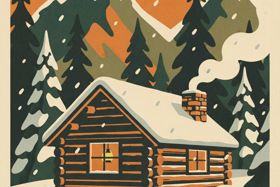 A small trail shelter hut surrounded by deep snow